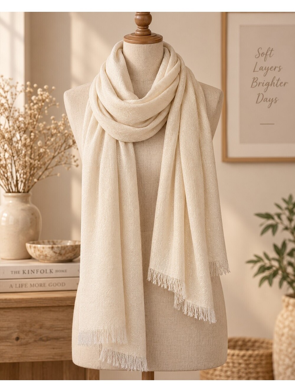 Cream & sparkly gold blanket scarf